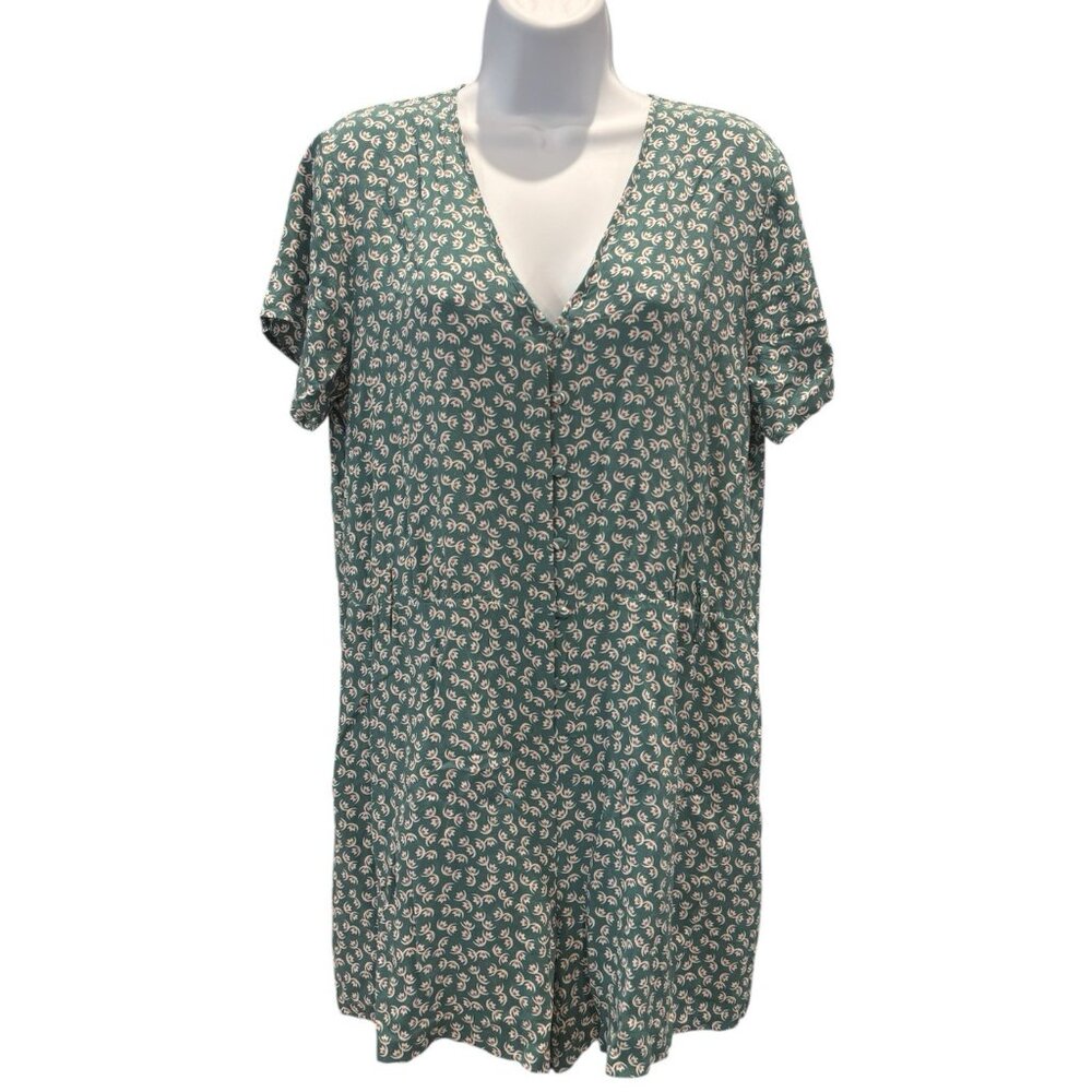 Rails Sophia Romper Lotus Print Size L V-Neck Green Floral Short‎ Sleeve One